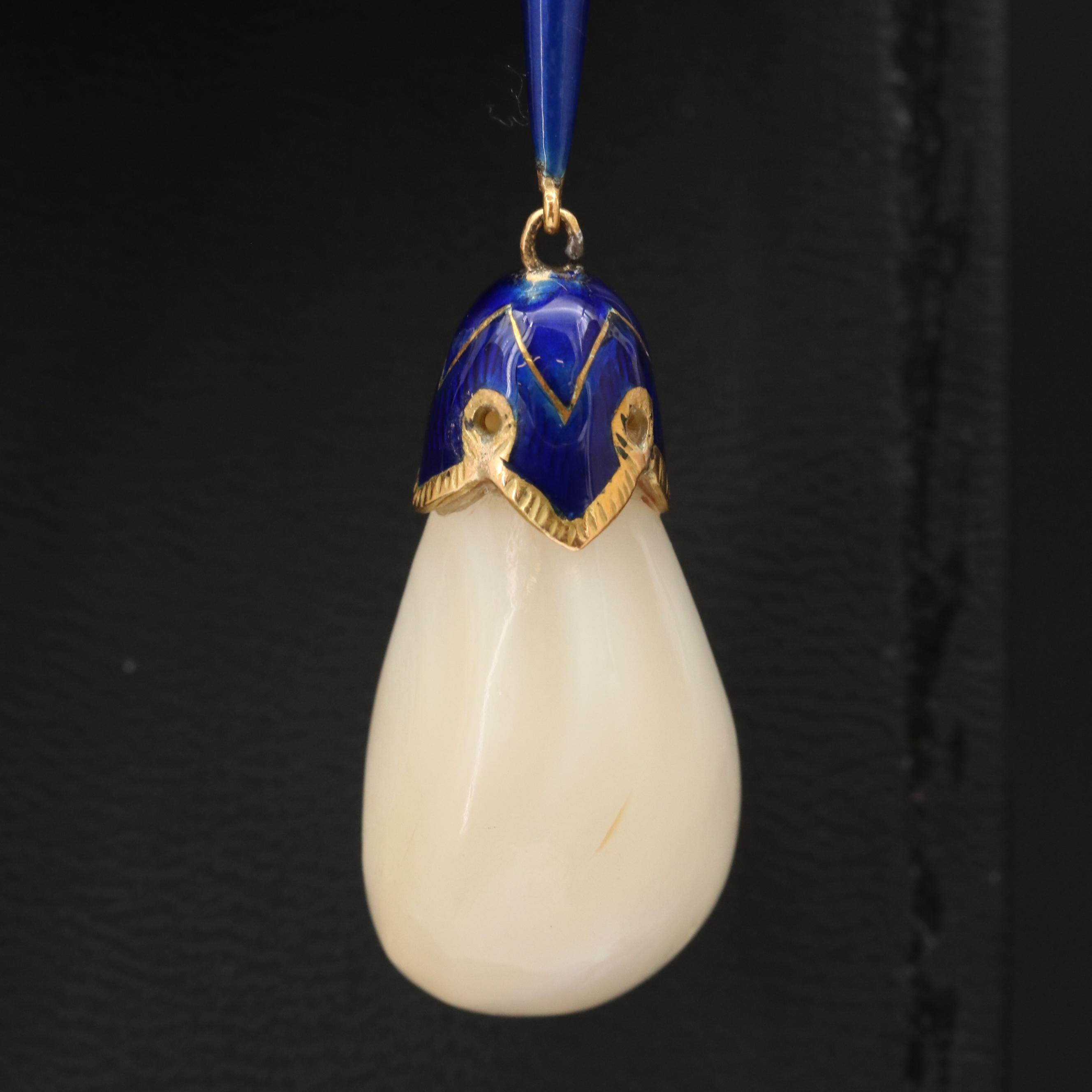 Vintage 18K Mother of Pearl and Enamel Drop Earrings