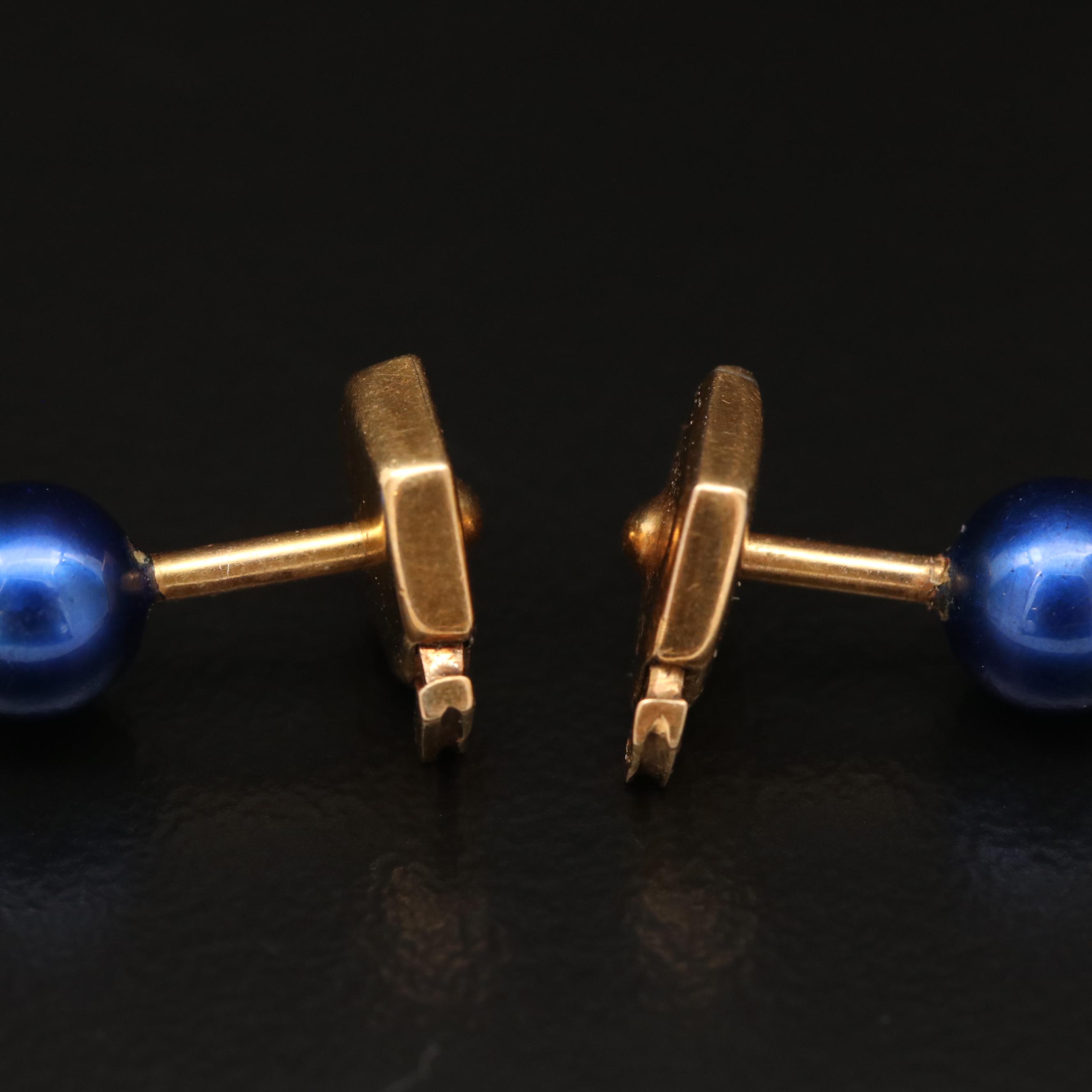 Vintage 18K Mother of Pearl and Enamel Drop Earrings