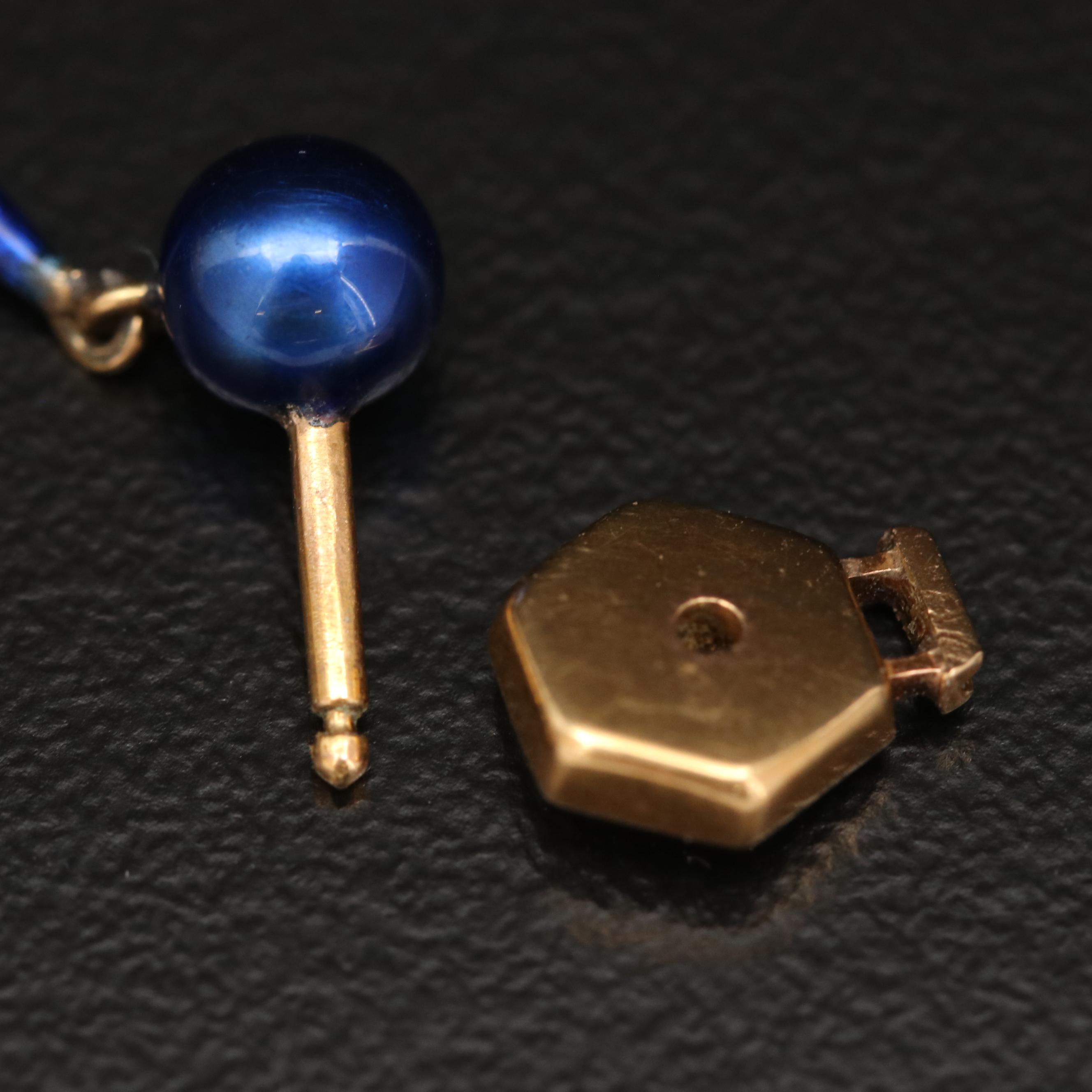 Vintage 18K Mother of Pearl and Enamel Drop Earrings