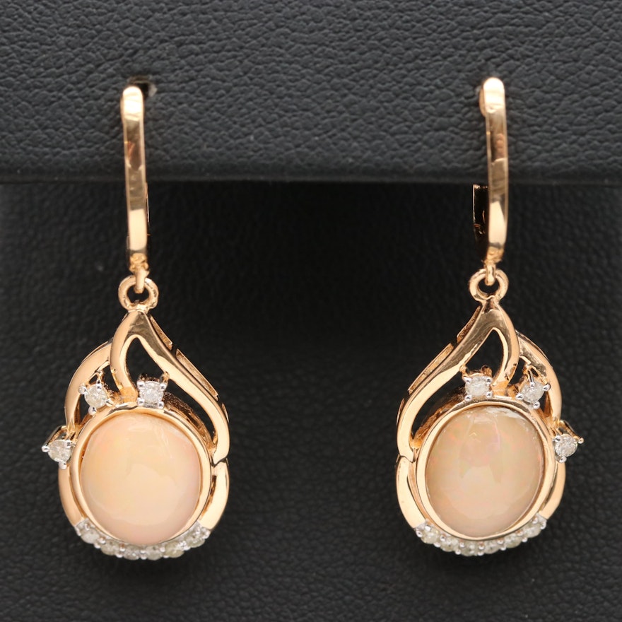 Sterling Opal Drop Earrings with Diamond Accents