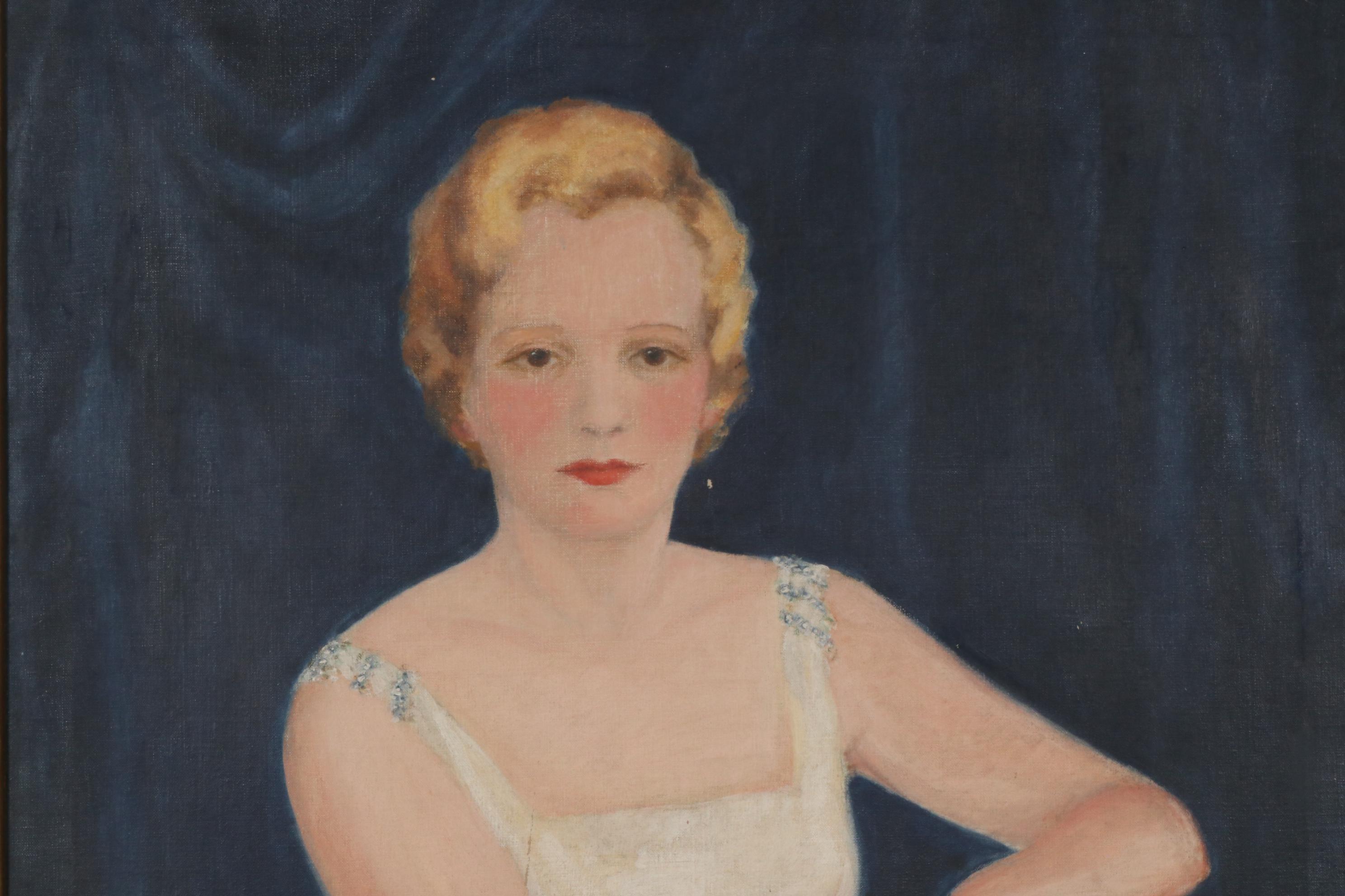 Oil Painting Portrait of Blonde Woman Seated in Chair, 1934