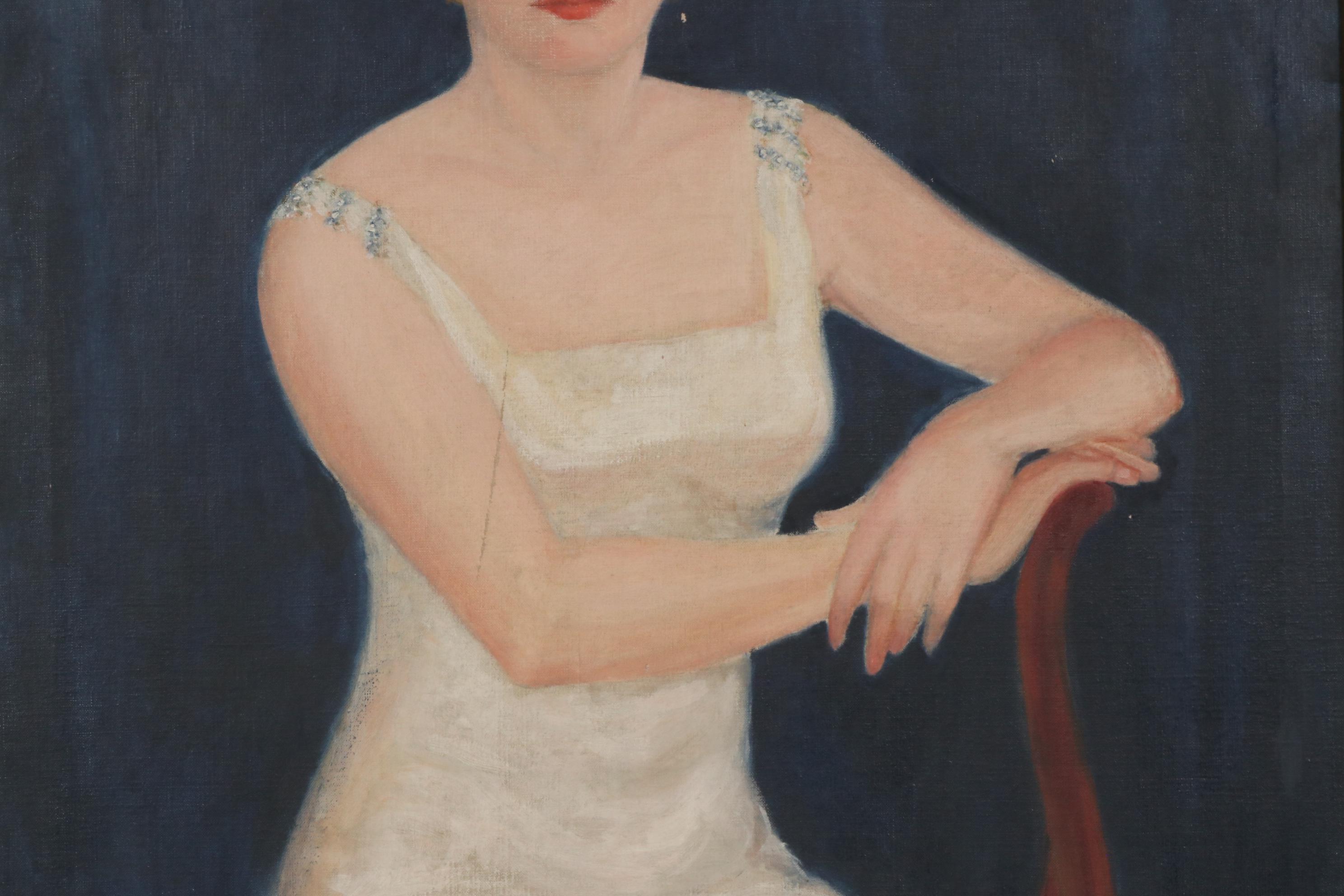 Oil Painting Portrait of Blonde Woman Seated in Chair, 1934