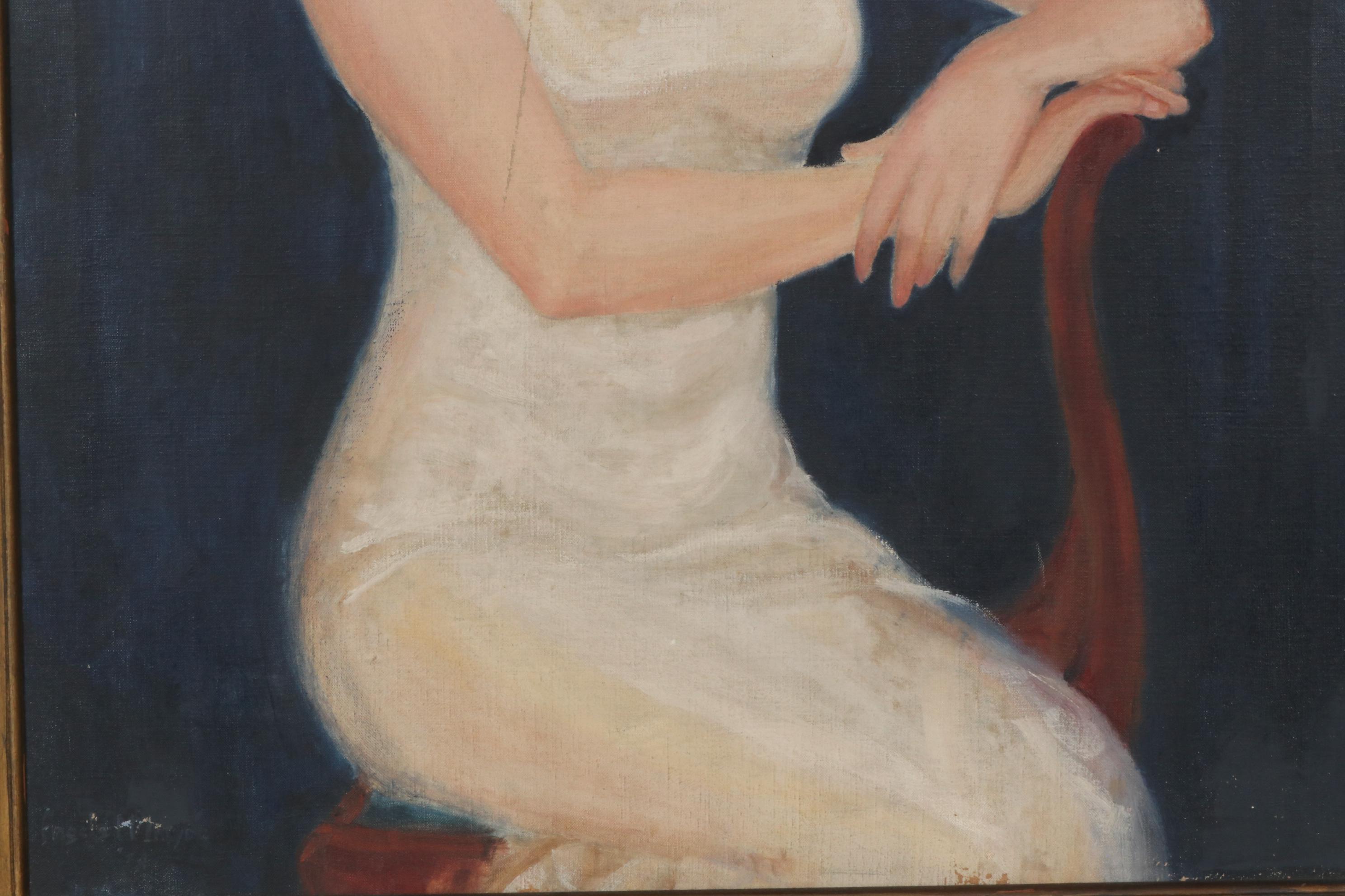 Oil Painting Portrait of Blonde Woman Seated in Chair, 1934