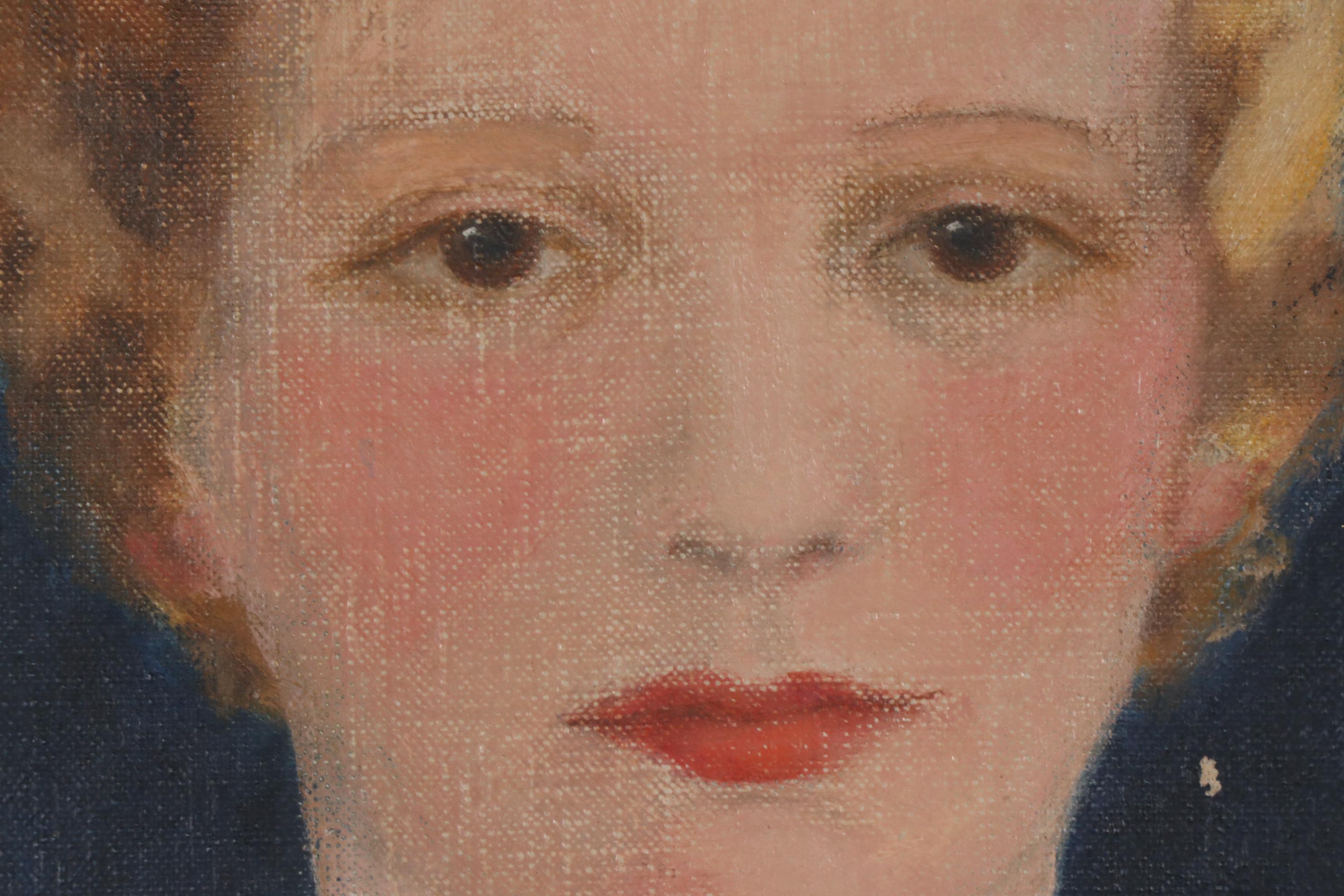 Oil Painting Portrait of Blonde Woman Seated in Chair, 1934