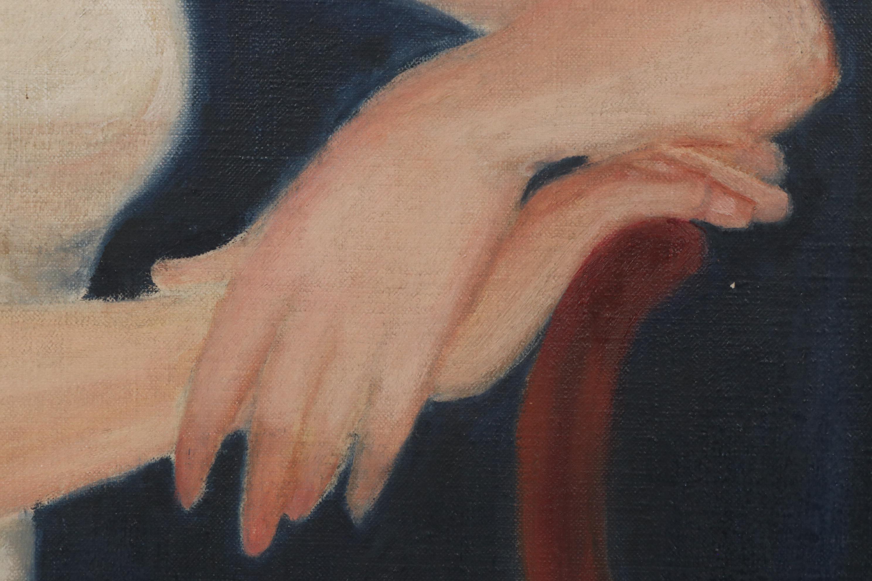 Oil Painting Portrait of Blonde Woman Seated in Chair, 1934