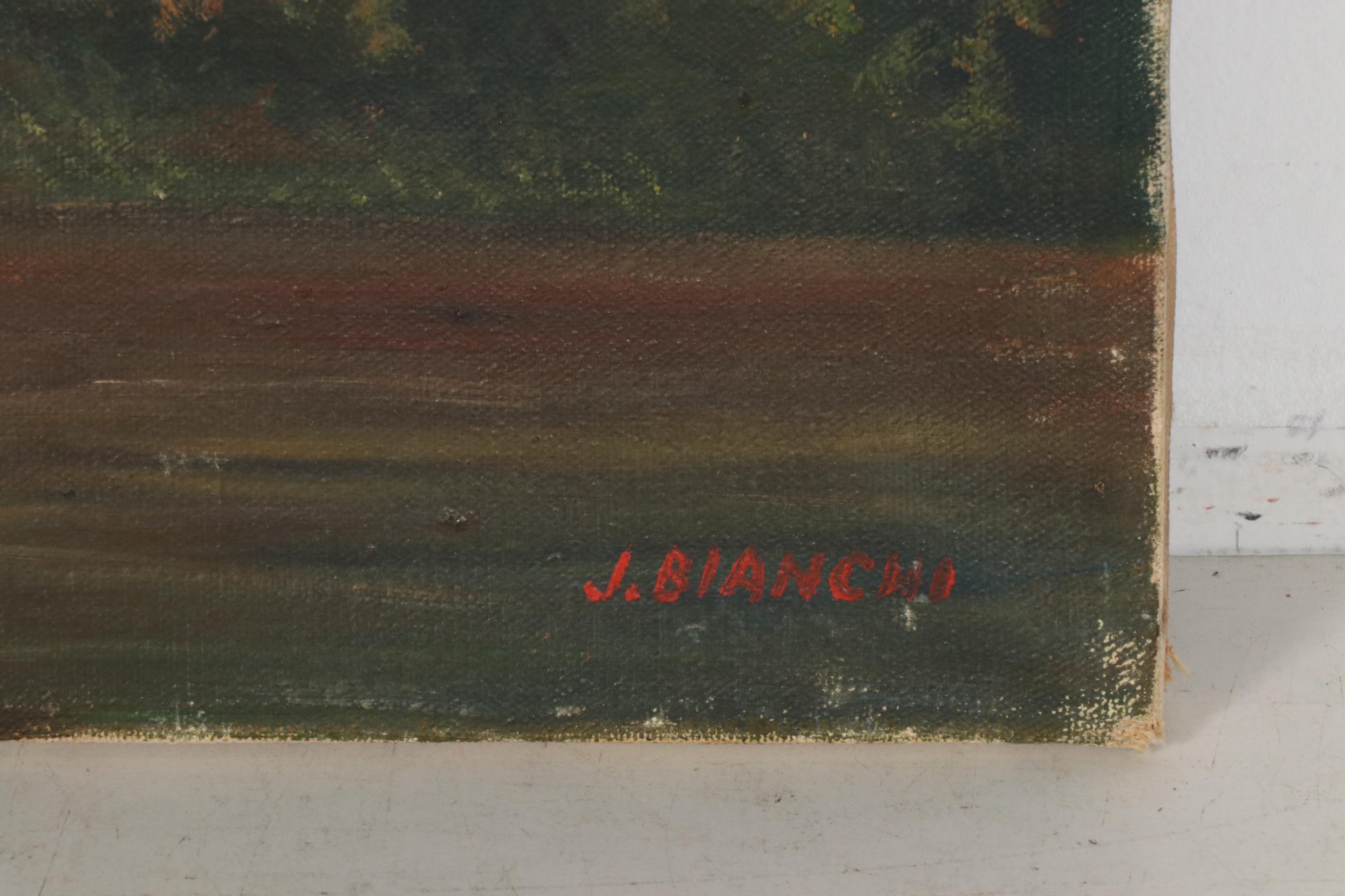 John Bianchi Oil Painting "English Village", Early 20th Century