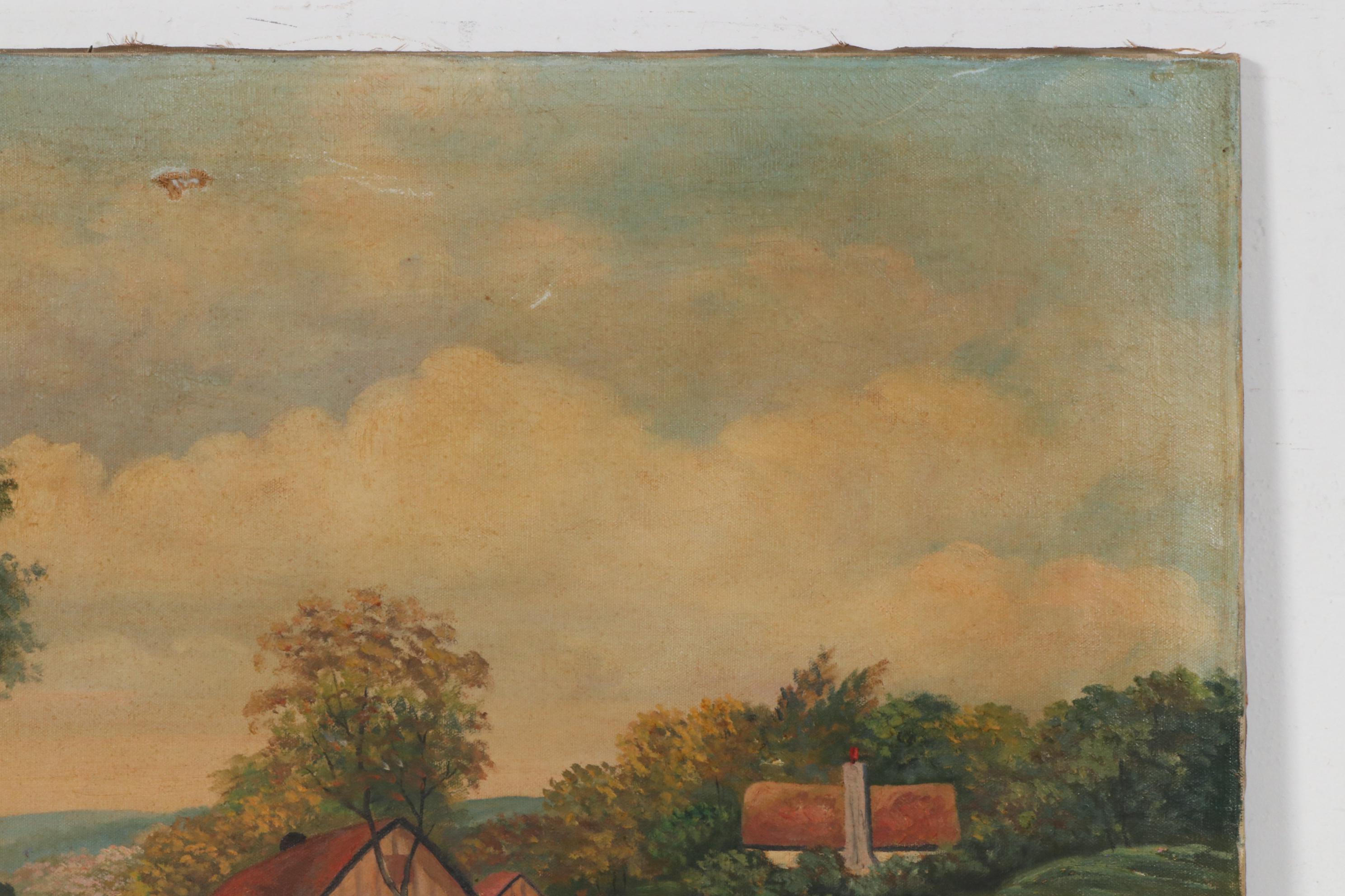 John Bianchi Oil Painting "English Village", Early 20th Century