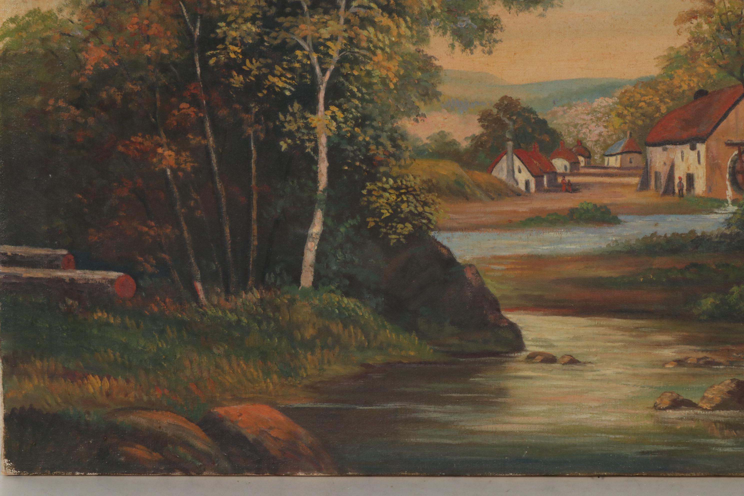 John Bianchi Oil Painting "English Village", Early 20th Century