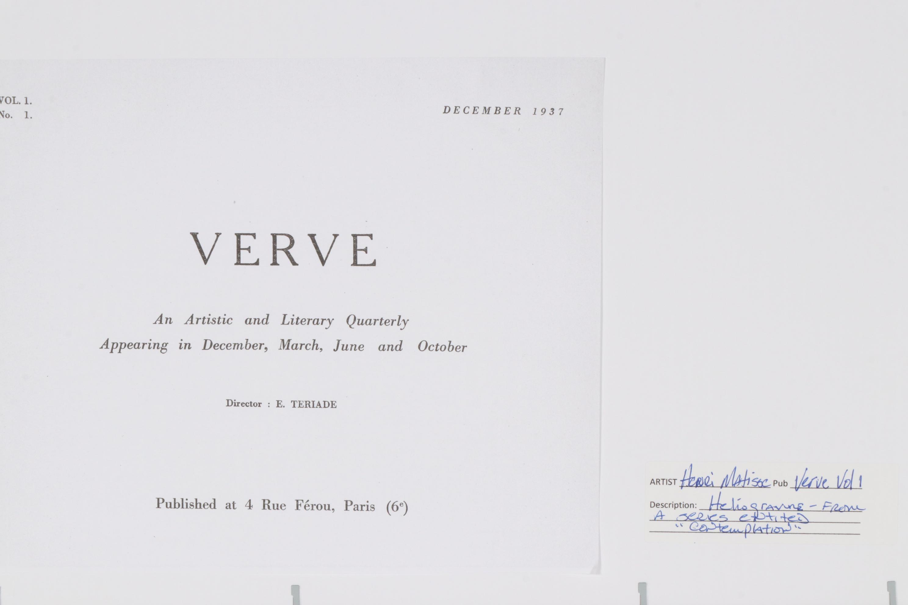 Female Portrait Heliogravure after Henri Matisse for "Verve", 1937