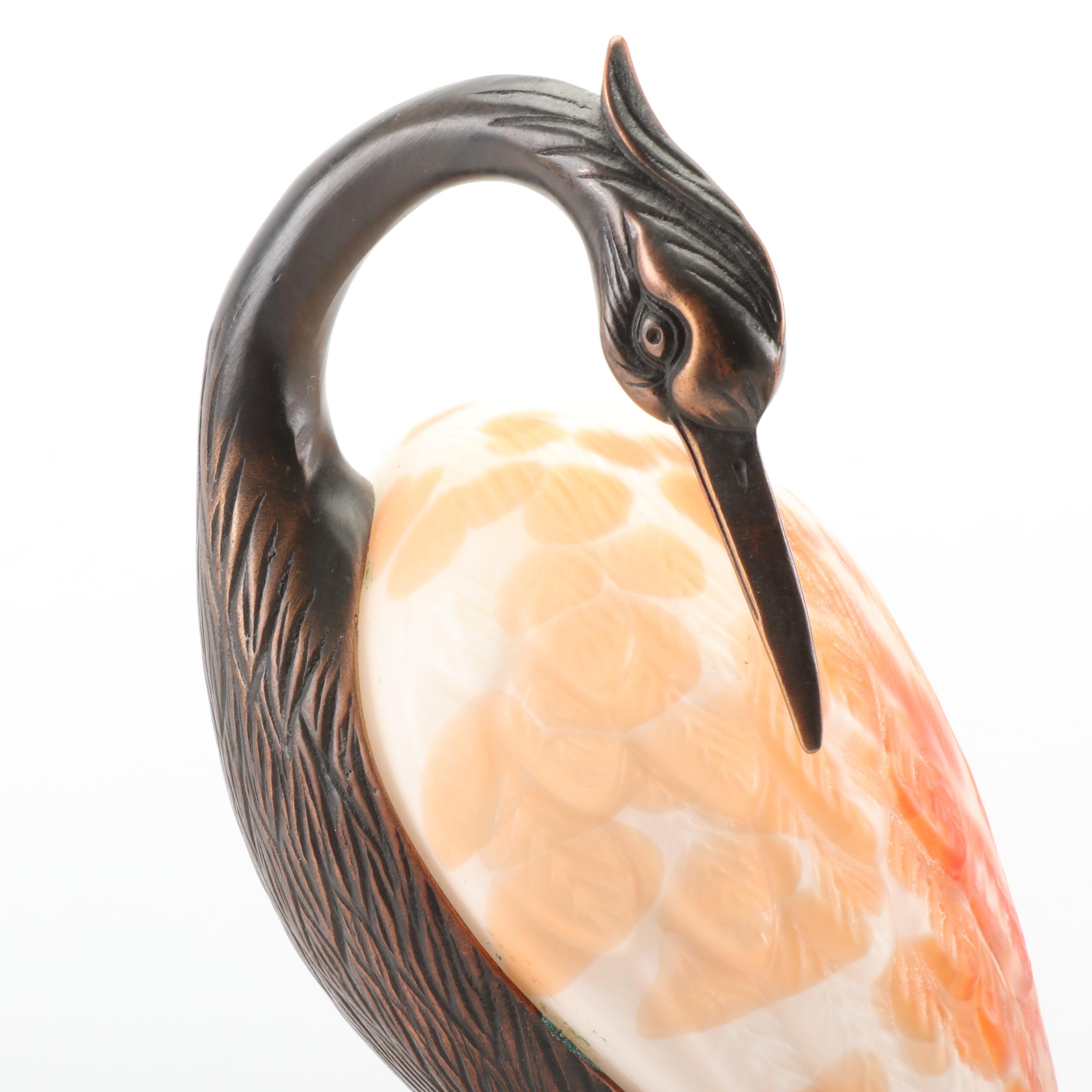 Andrea by Sadek Tin Chi 1996 Cast Brass and Art Glass Heron Lamp