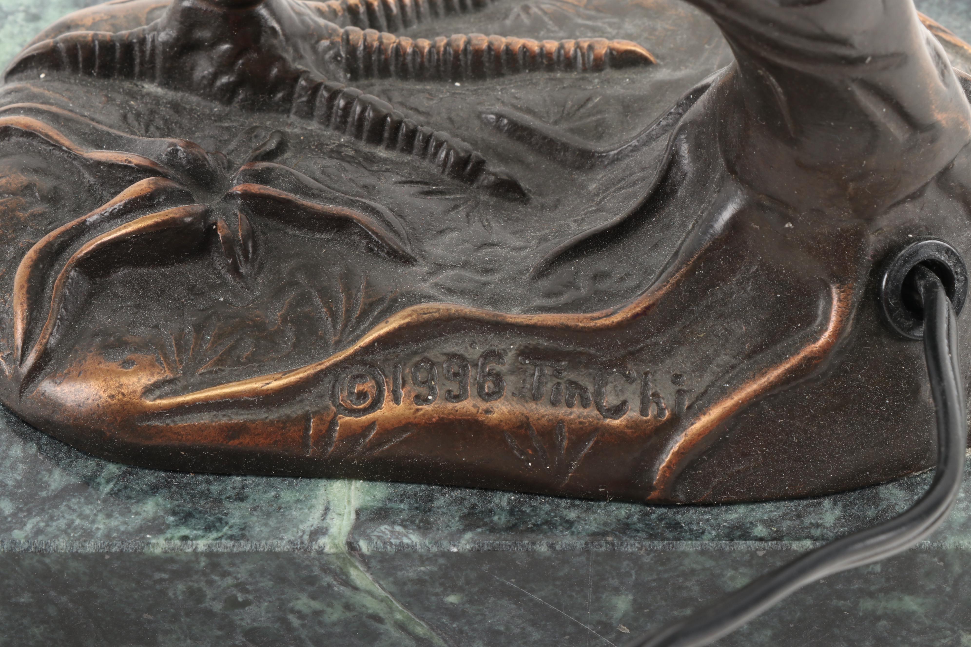 Andrea by Sadek Tin Chi 1996 Cast Brass and Art Glass Heron Lamp