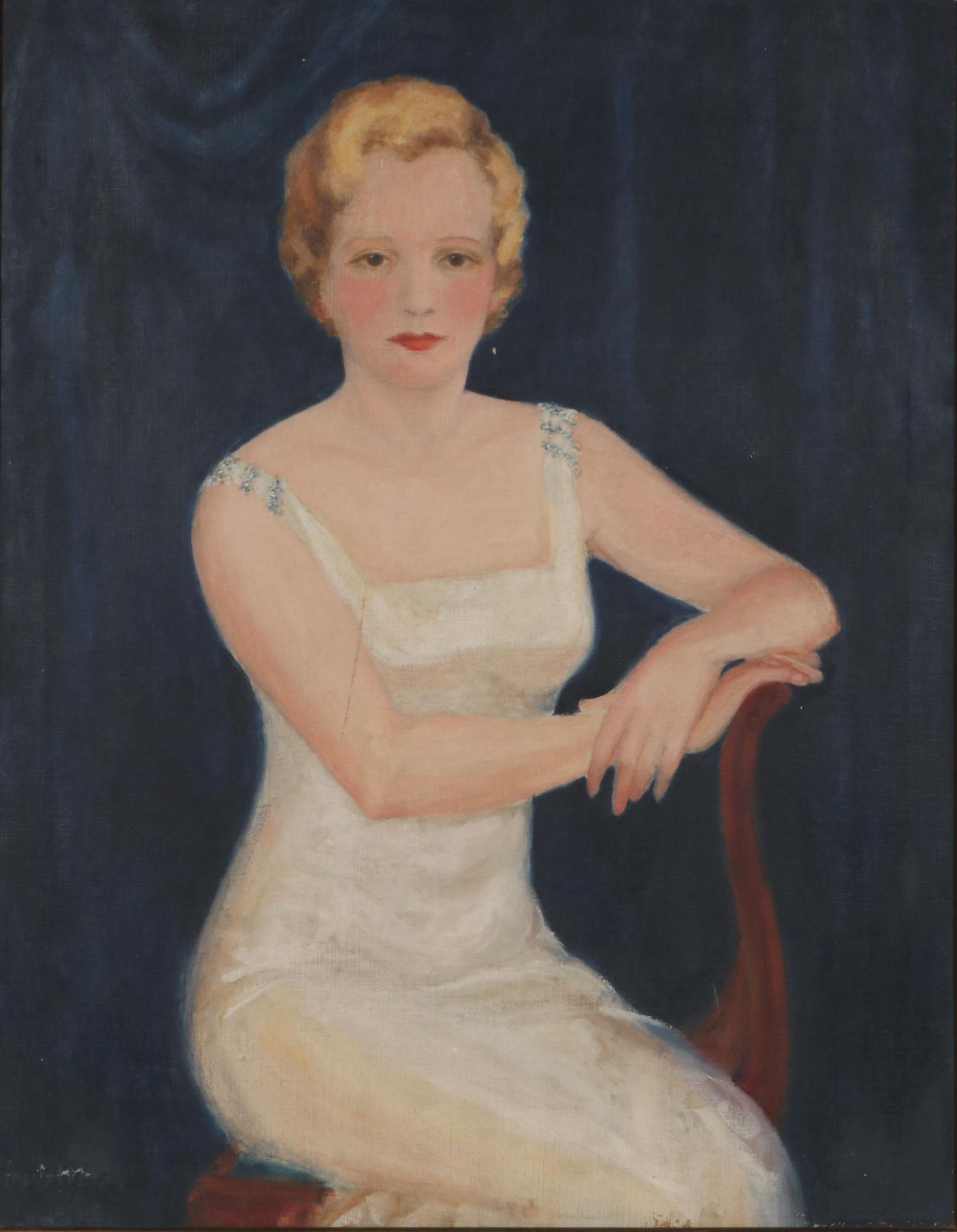 Oil Painting Portrait of Blonde Woman Seated in Chair, 1934