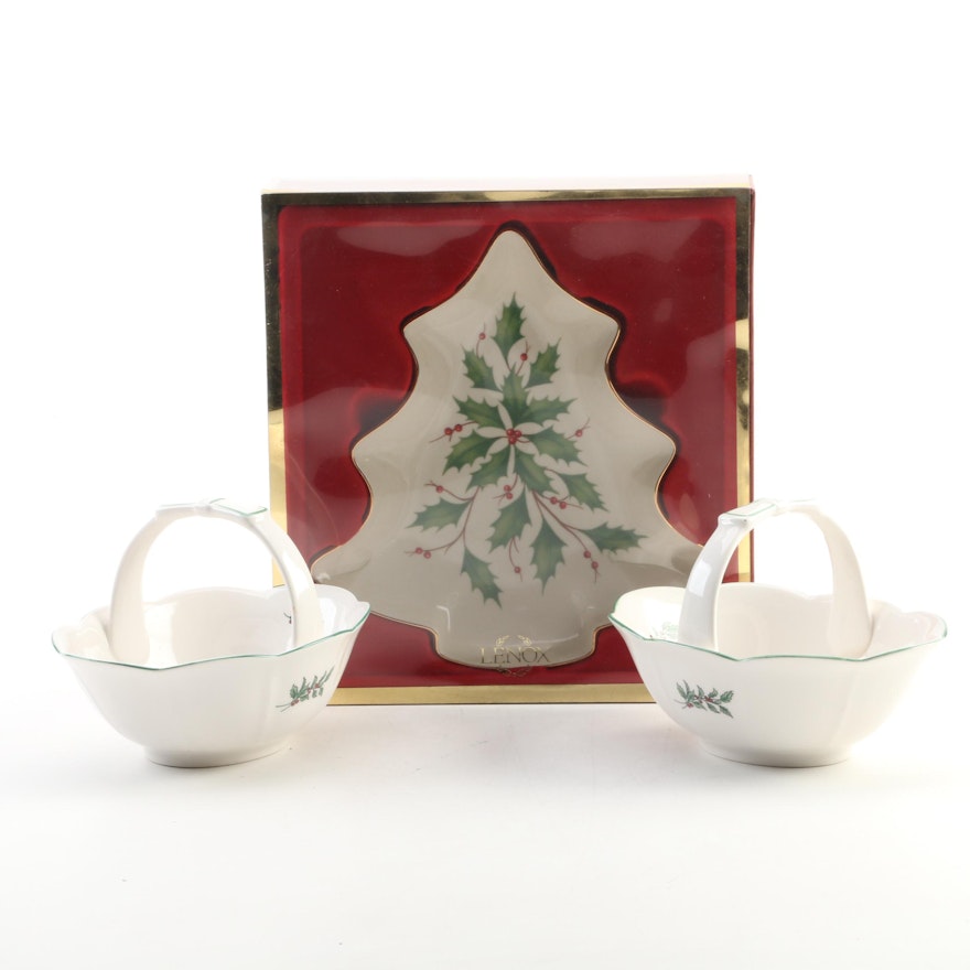 Lenox Porcelain "Holiday" and Nikko "Christmastime" Porcelain Candy Dishes