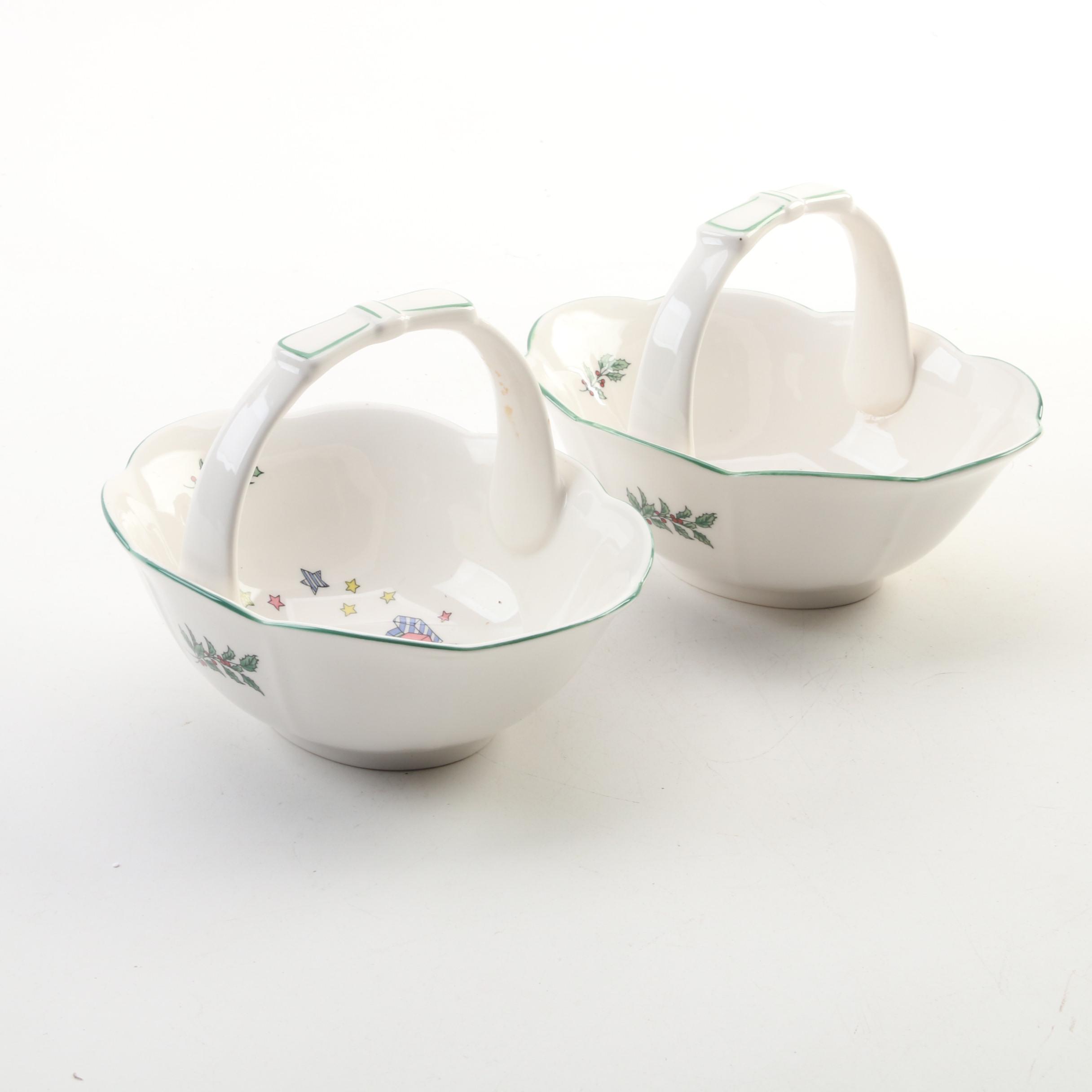 Lenox Porcelain "Holiday" and Nikko "Christmastime" Porcelain Candy Dishes