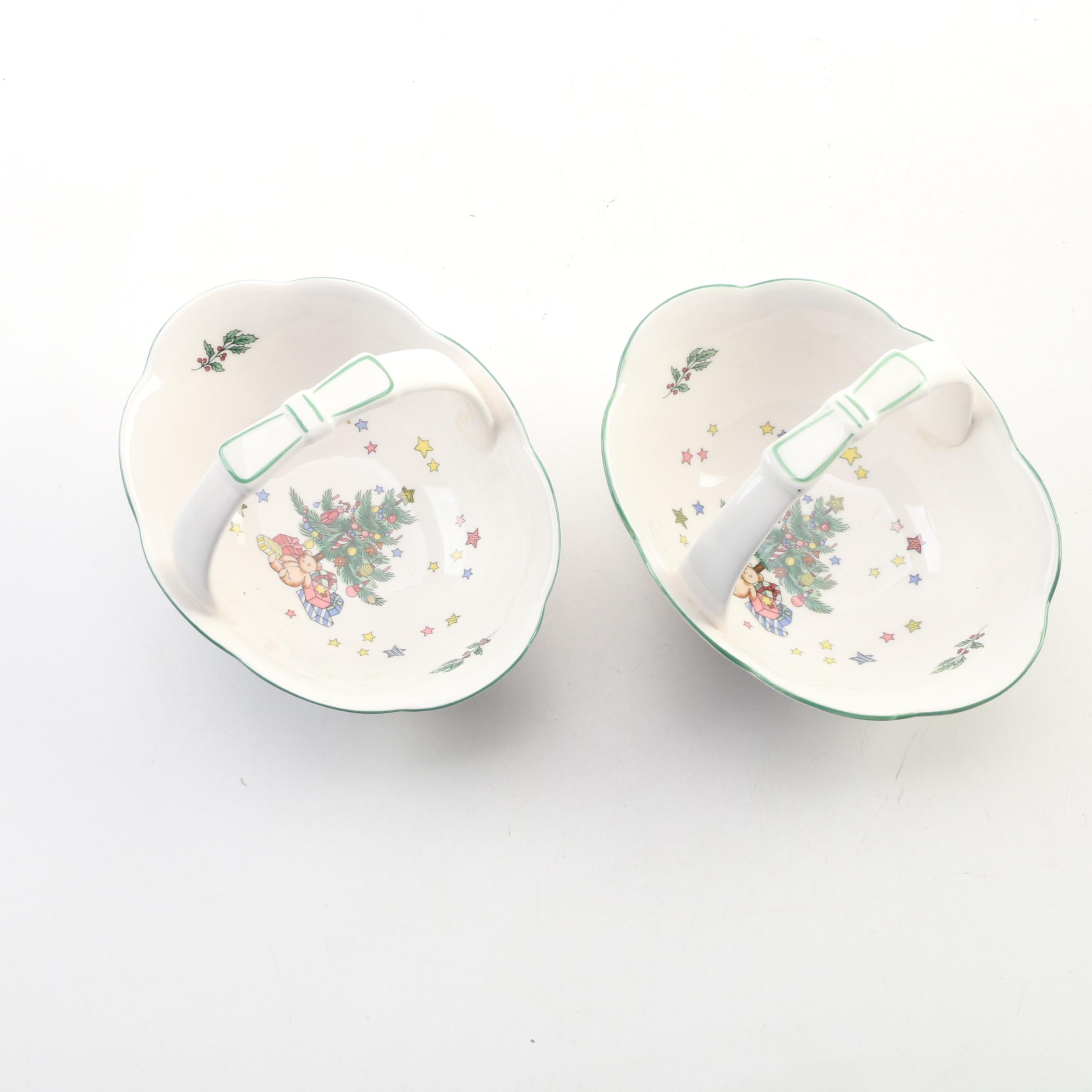 Lenox Porcelain "Holiday" and Nikko "Christmastime" Porcelain Candy Dishes