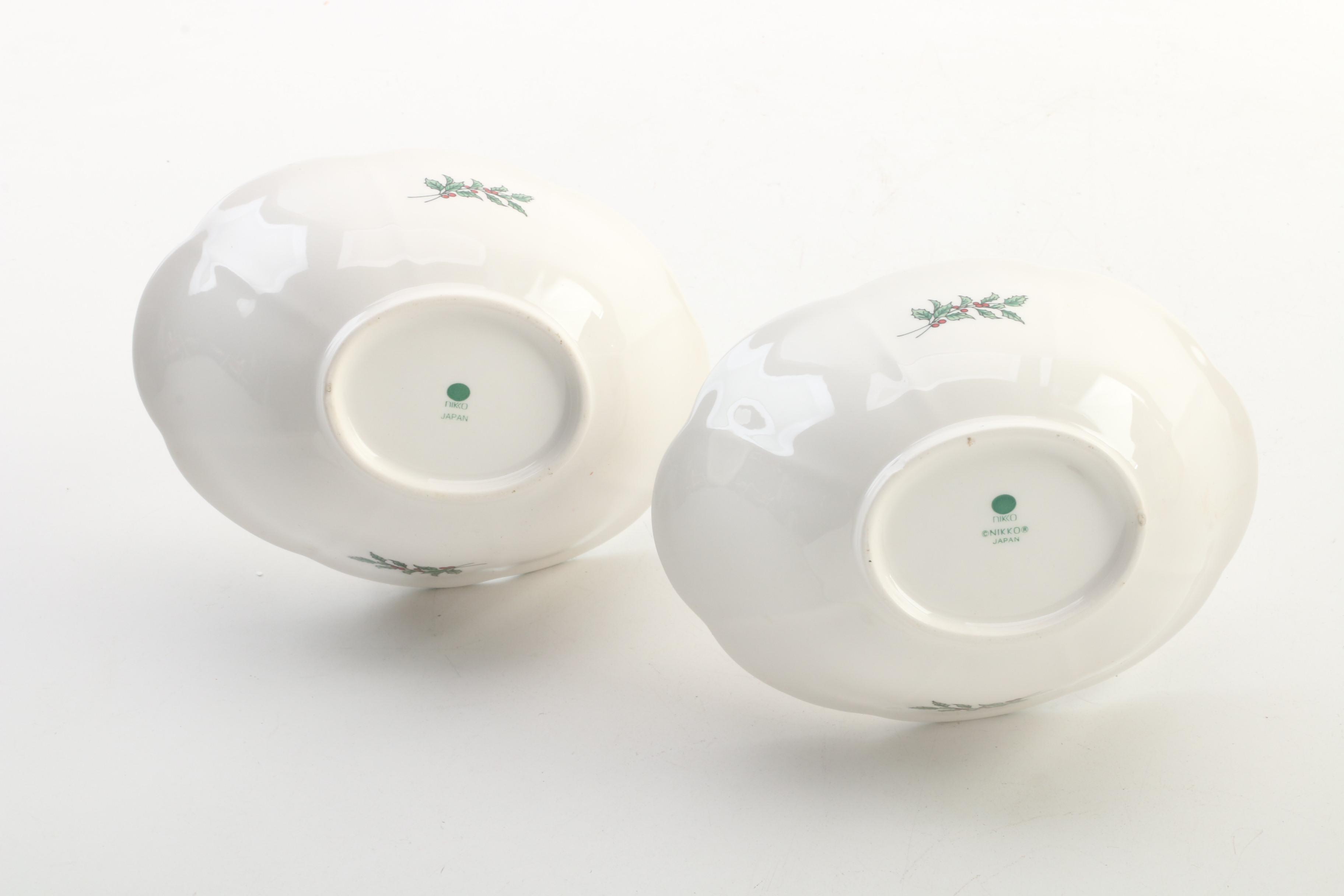 Lenox Porcelain "Holiday" and Nikko "Christmastime" Porcelain Candy Dishes