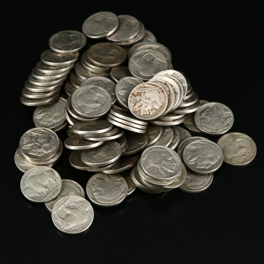 One Hundred Assorted Readable Date Buffalo Nickels