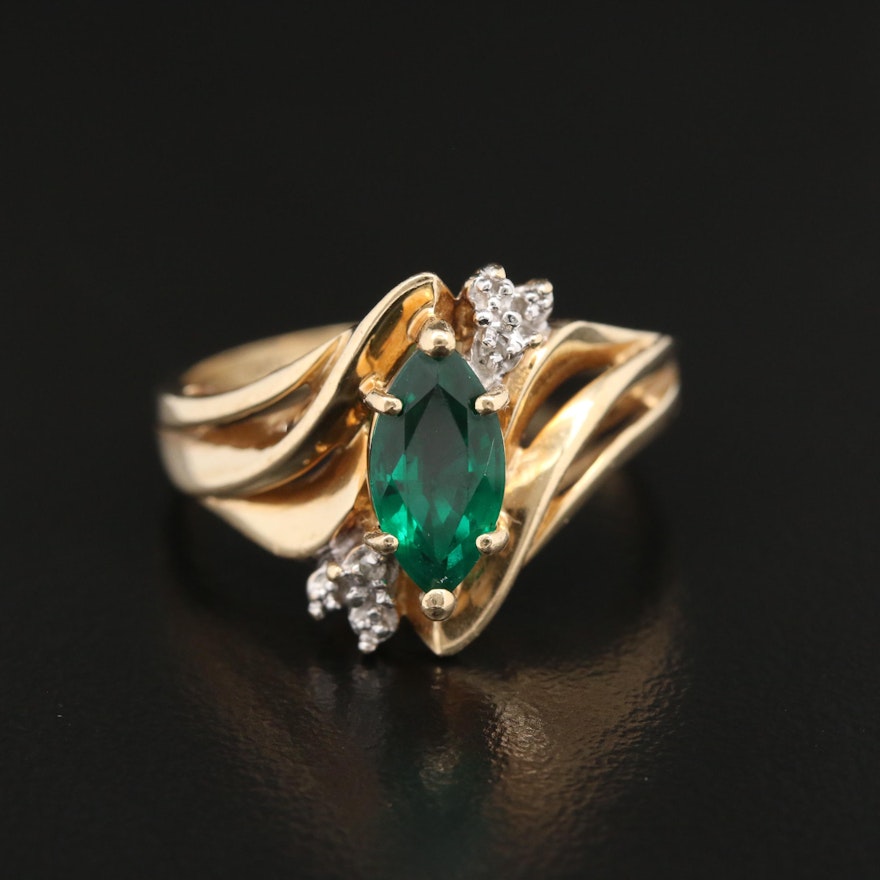 10K Emerald Ring with Diamond Accents