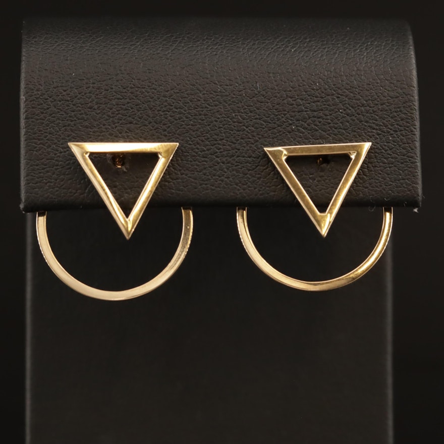 14K Triangle and Circle Earrings