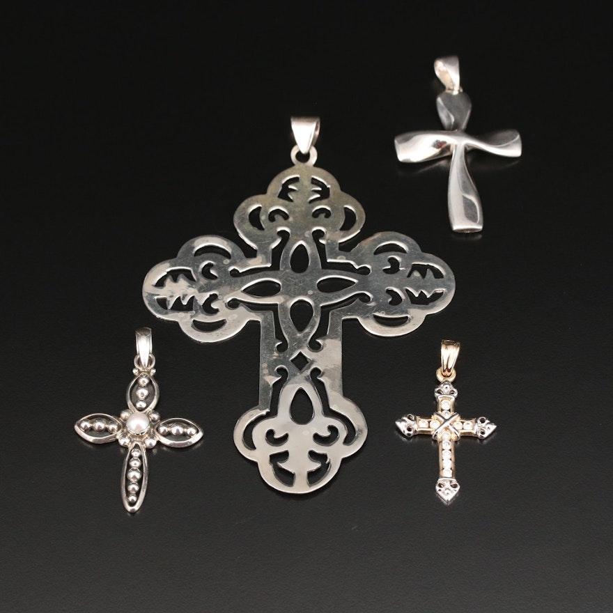 Sterling Cross Pendants Featuring Silpada Including Pearl and Cubic Zirconia