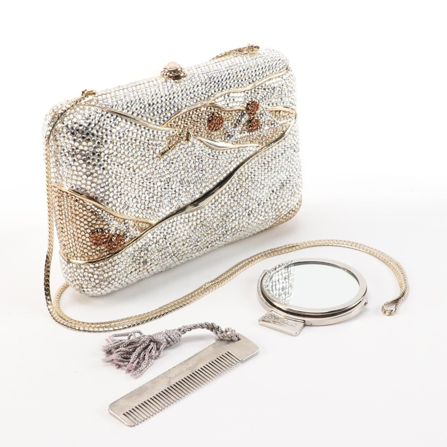 Judith Leiber Crystal Minaudière Evening Bag with Accessories