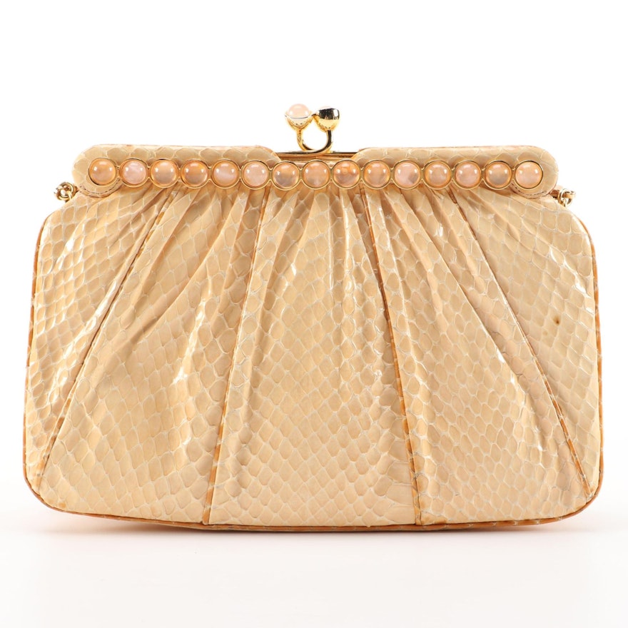 Judith Leiber Dyed Snakeskin Bag with Polished Stone Cabochons