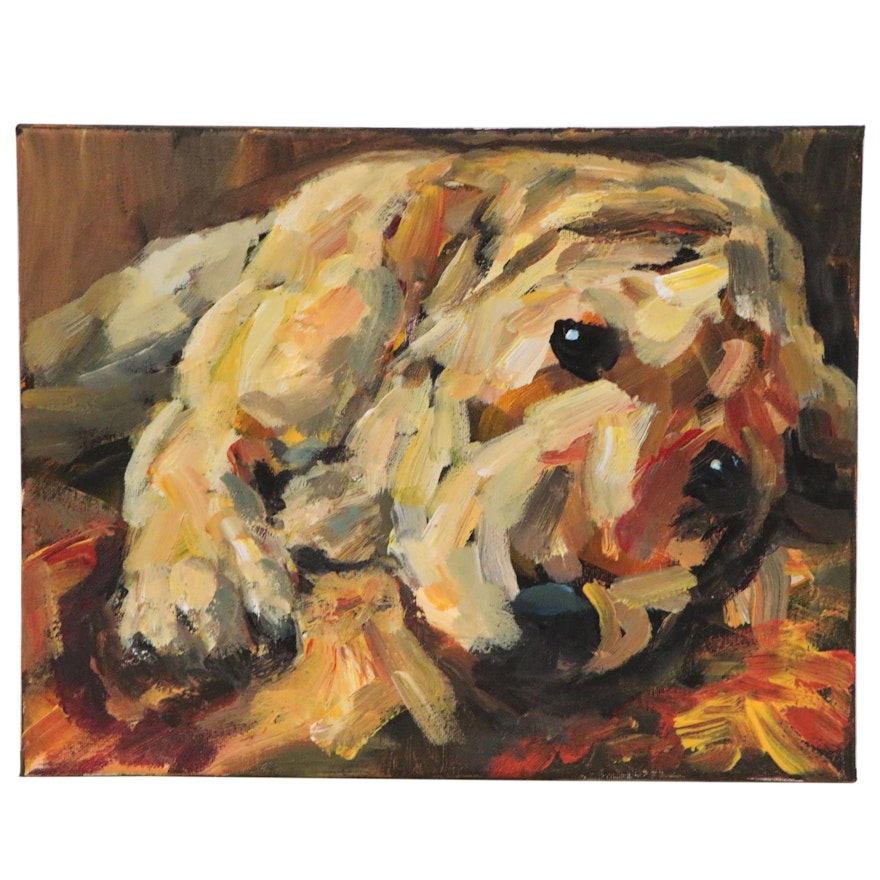 Elle Raines Acrylic Painting of Golden Pup