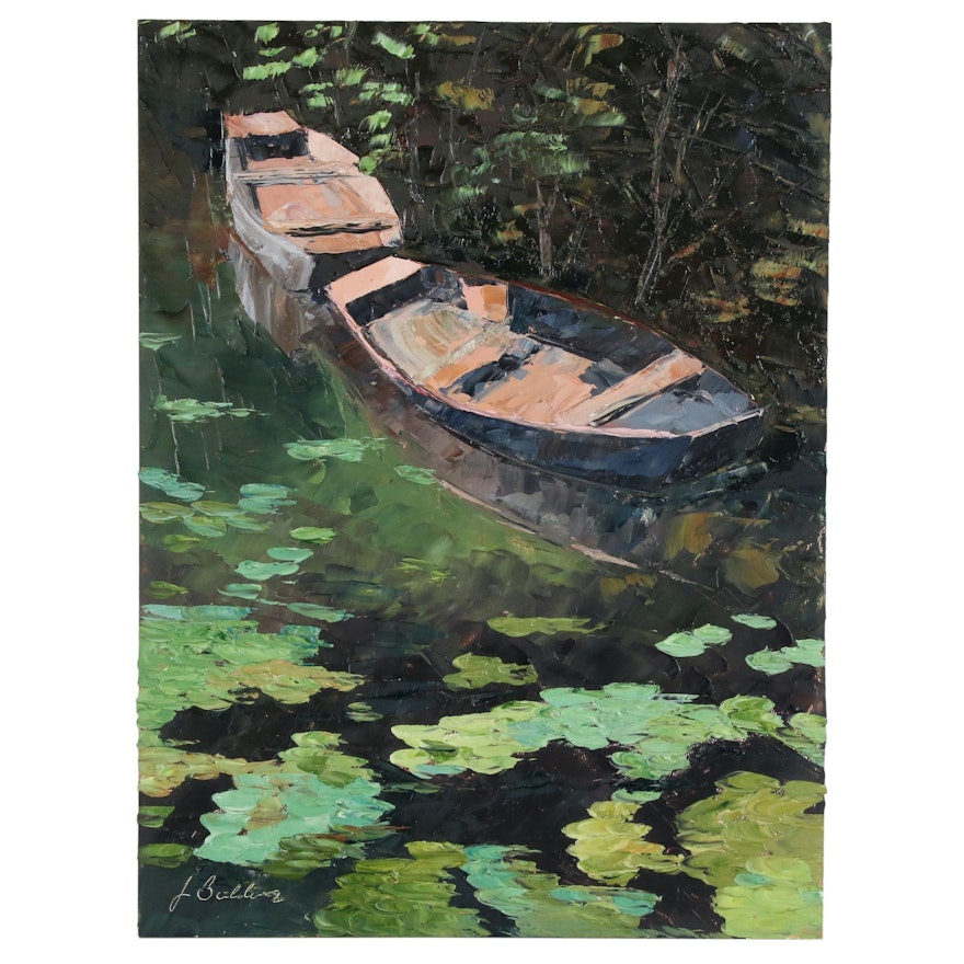 James Baldoumas Oil Painting "Boats & Pond", 2020