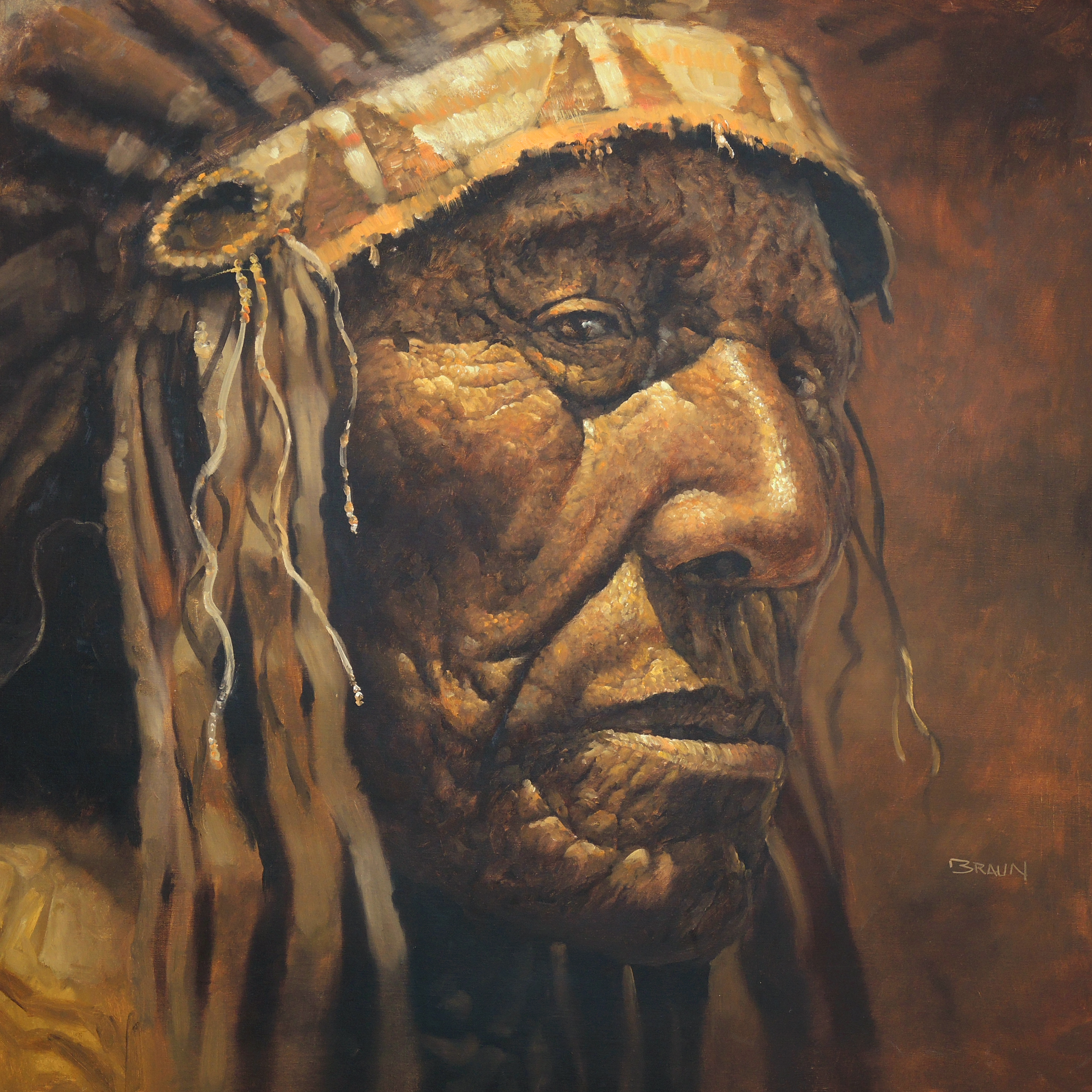 Jorge Braun Tarallo Native American Chief Oil Portrait