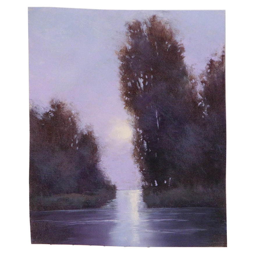 SJ Studio Landscape Oil Painting "Moonrise Reflections"