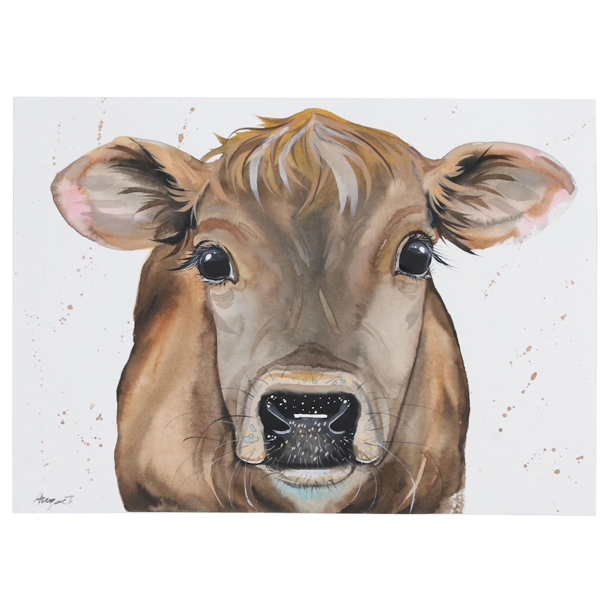 Anne Gorywine Watercolor of a Cow, 2020