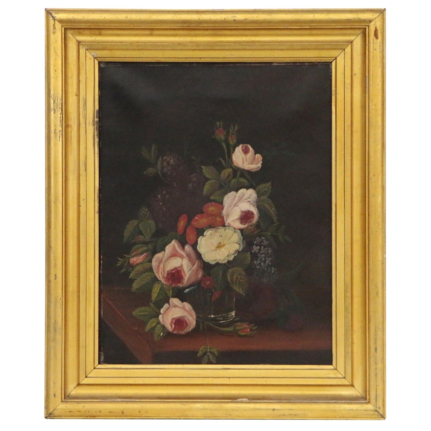 Floral Still Life Oil Painting, Mid 19th Century