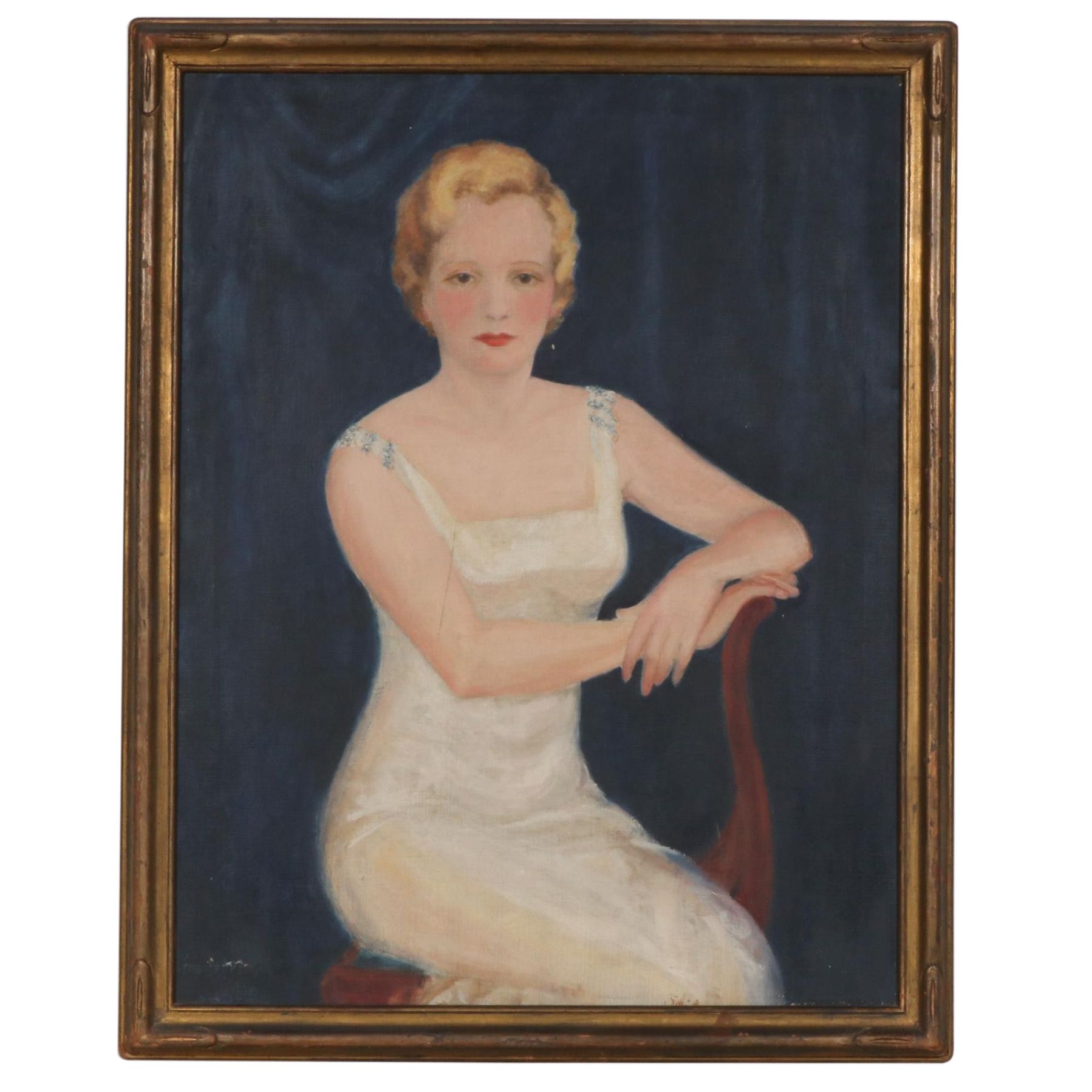 Oil Painting Portrait of Blonde Woman Seated in Chair, 1934