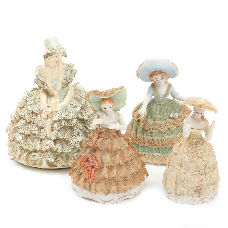 Porcelain Dresden Lace Figurines, Early to Mid 20th Century