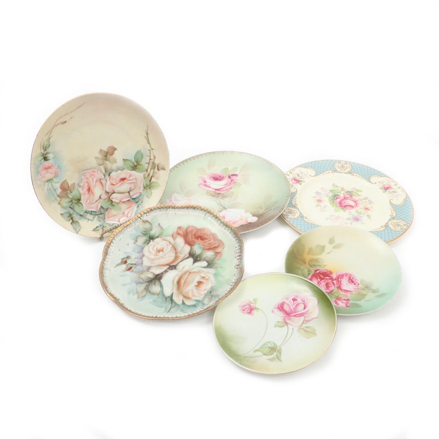 Myott "Staffordshire Rose" and Other Hand-Painted Porcelain Plates