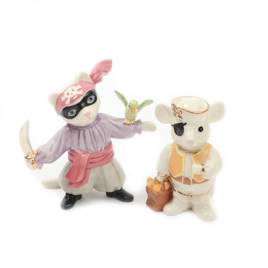 Lenox Porcelain "Itty Bitty Buccaneer" Pirate Cat and Mouse Figurines