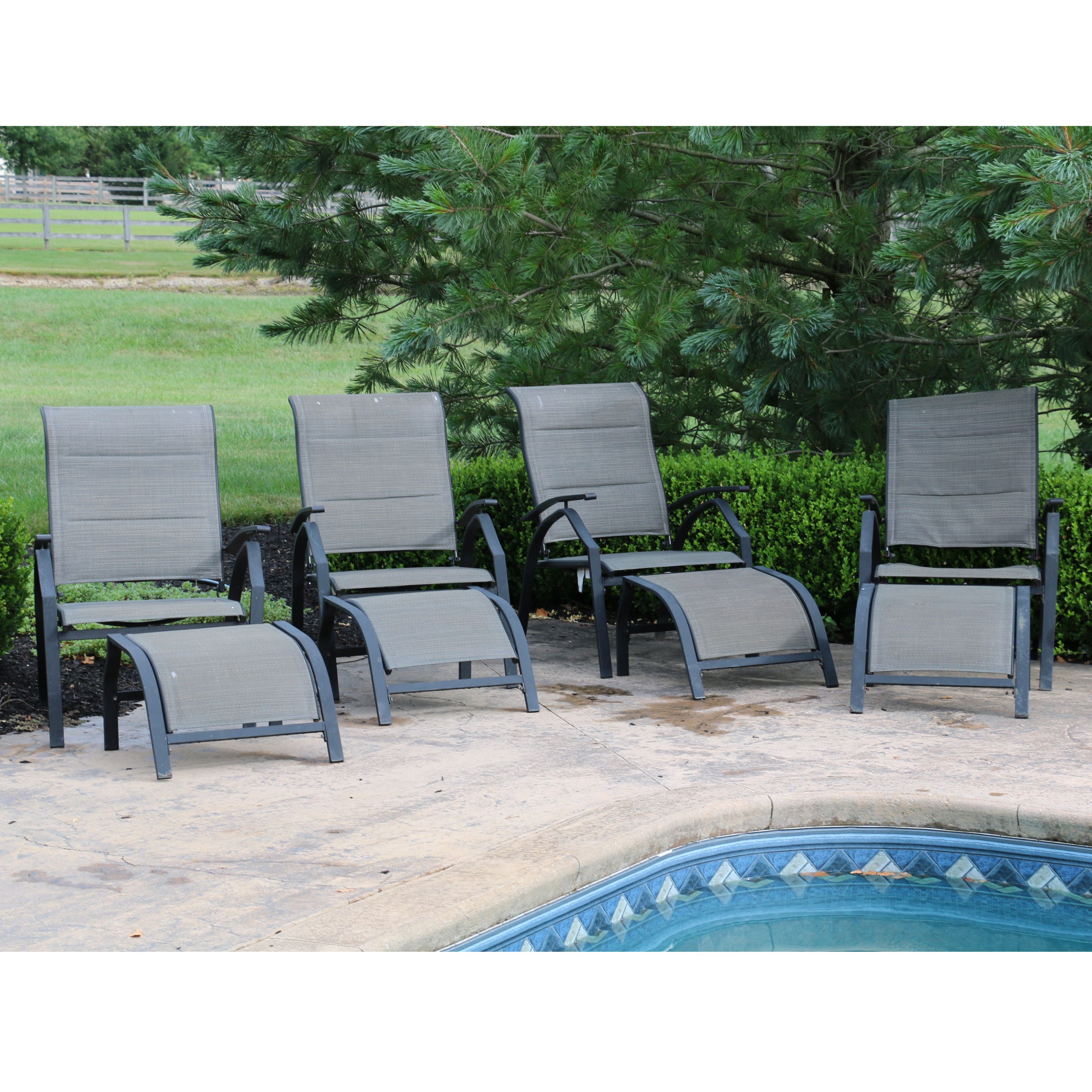 Tubular Metal Patio Chairs with Ottomans, Set of Four