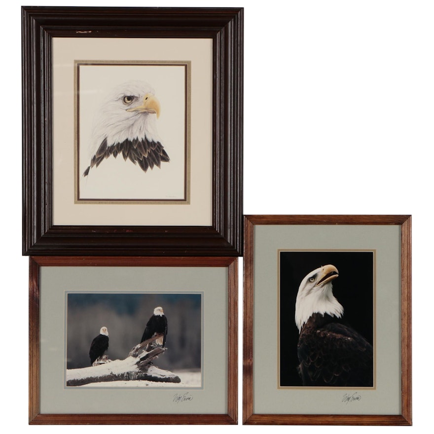 Offset Lithograph and William Ervin Photographs with Bald Eagles, Circa 1980