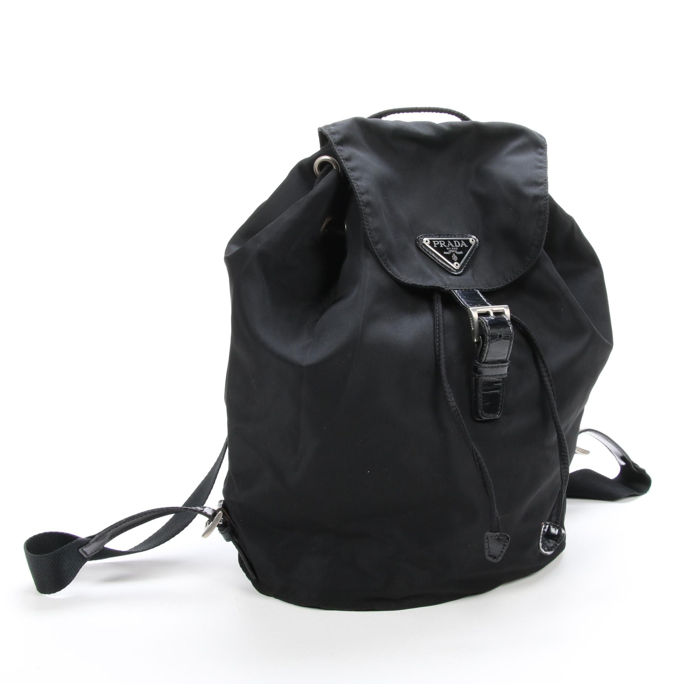Prada Black Tessuto Nylon and Leather Backpack Purse