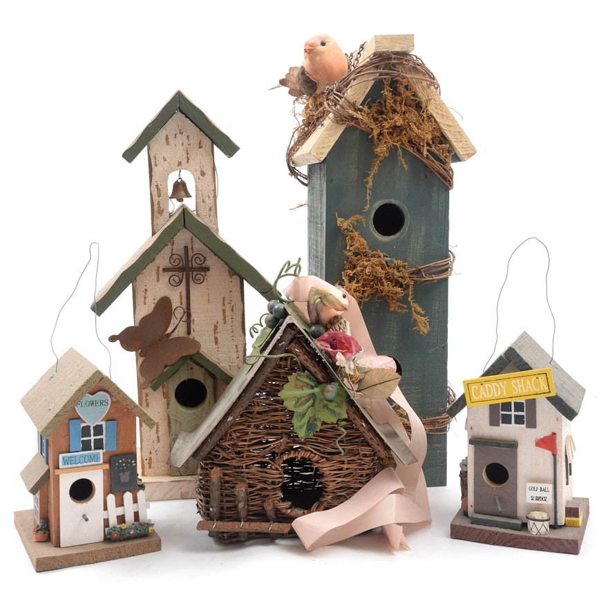 Handmade Wooden and Wicker Decorative Birdhouses