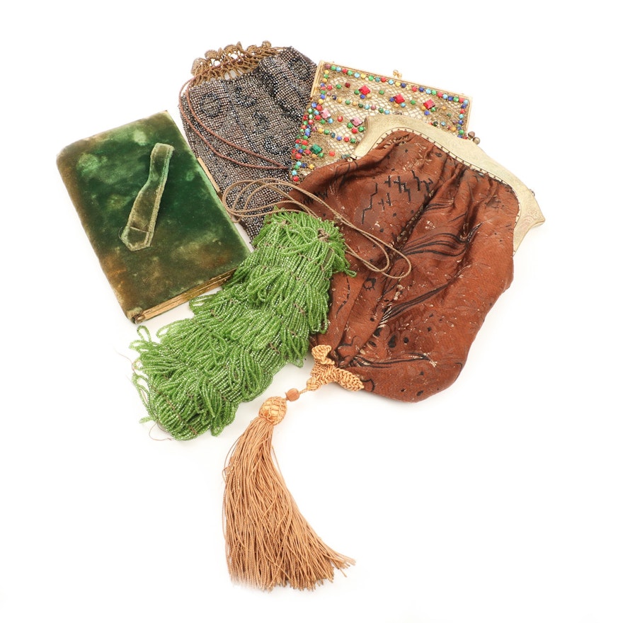 Bead Embellished, Crochet, Velvet and Metal Frame Clutch and Purses, Vintage