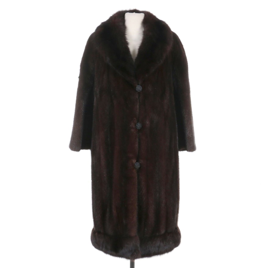 Sable Fur Trimmed Mink Fur Coat with Shawl Collar, Vintage