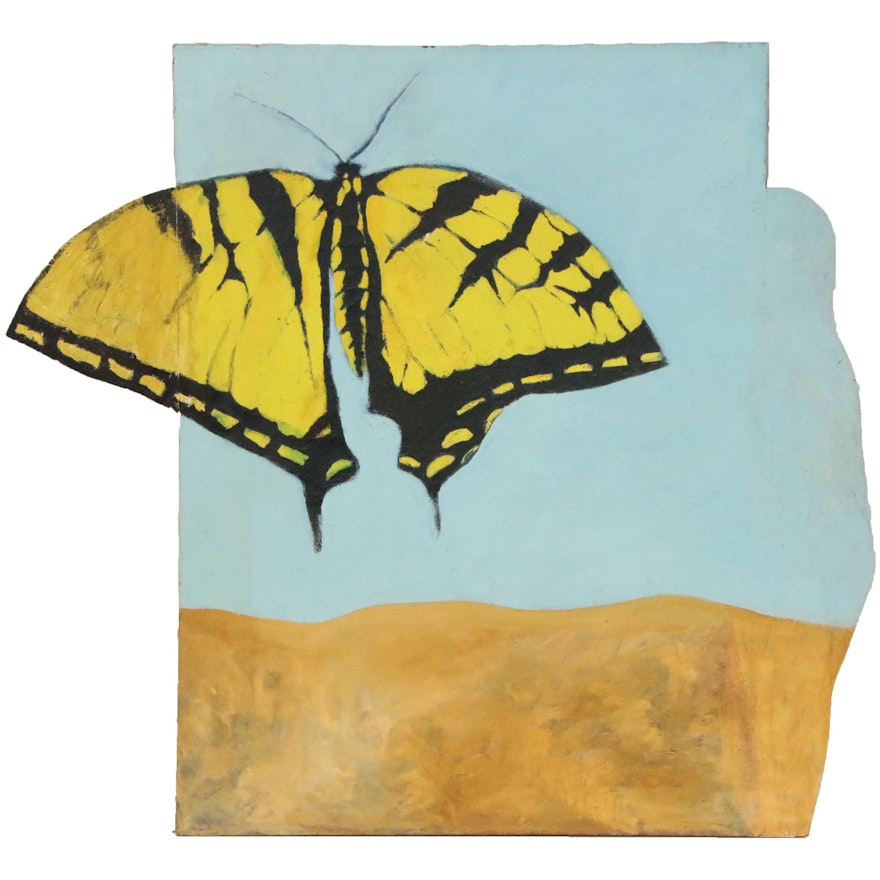 Oscar Murillo Large-Scale Oil Painting of a Butterfly, Late 20th Century