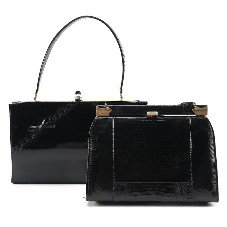 Life Stride Patent Leather Handbag with Lizard Skin Frame Purse