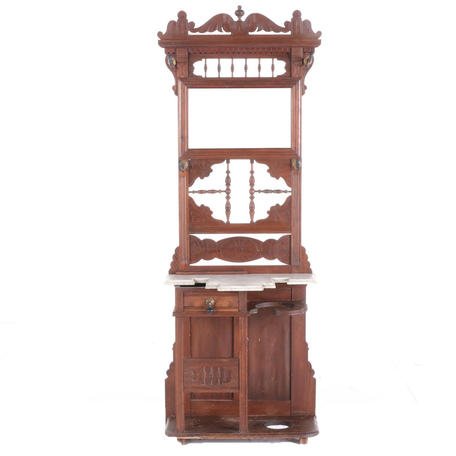 Victorian Eastlake Walnut Hall Tree, Late 19th Century