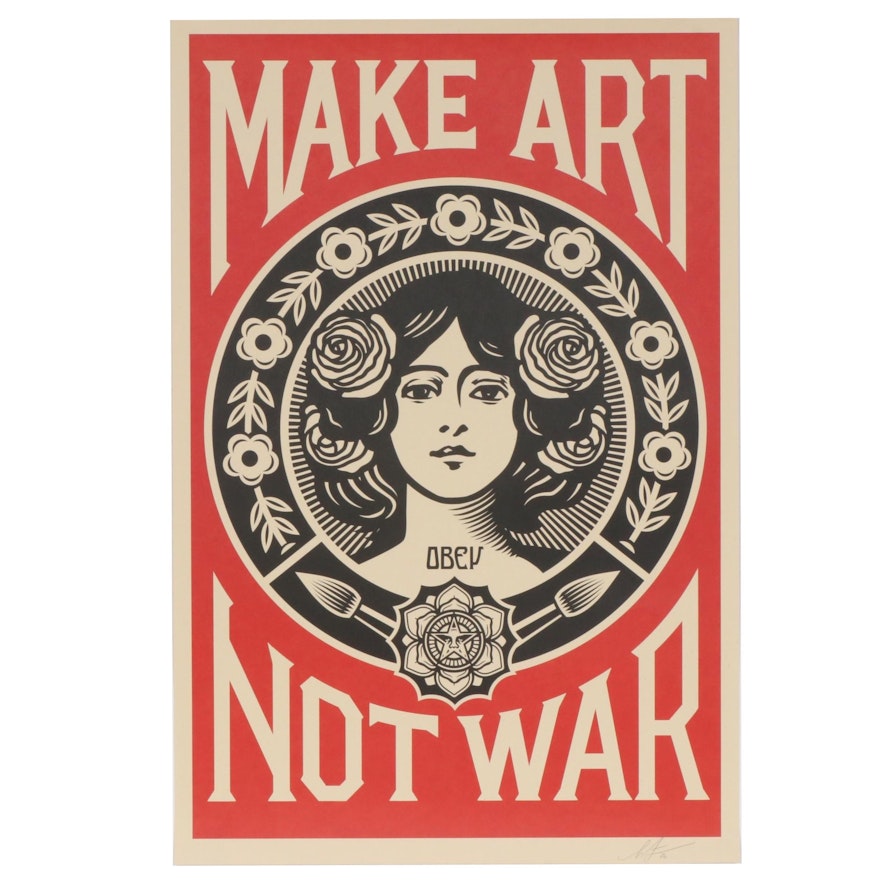 Shepard Fairey Offset Print Poster "Make Art Not War", 2020