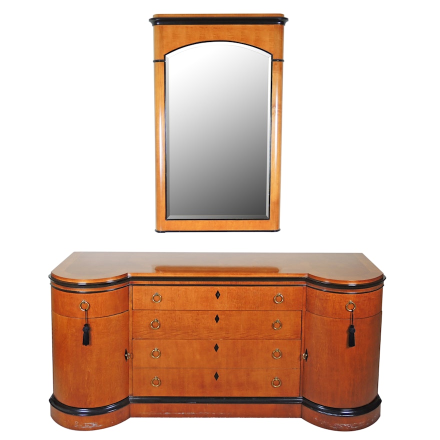 Biedermeier Style Maple Sideboard with Wall Mirror, Late 20th Century