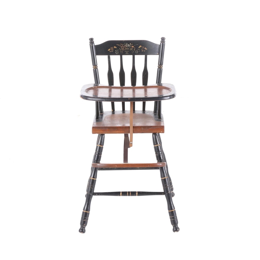 Lambert Hitchcock Style Child's Stenciled and Ebonized Wood High Chair