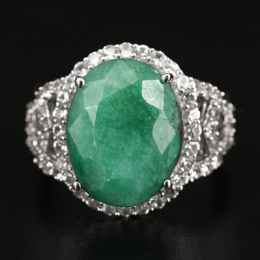 Sterling Silver Emerald and White Sapphire Ring