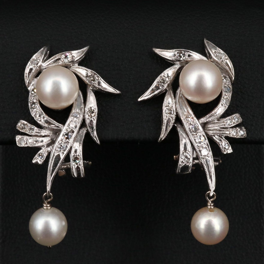 Vintage 14K Pearl and Diamond Earrings